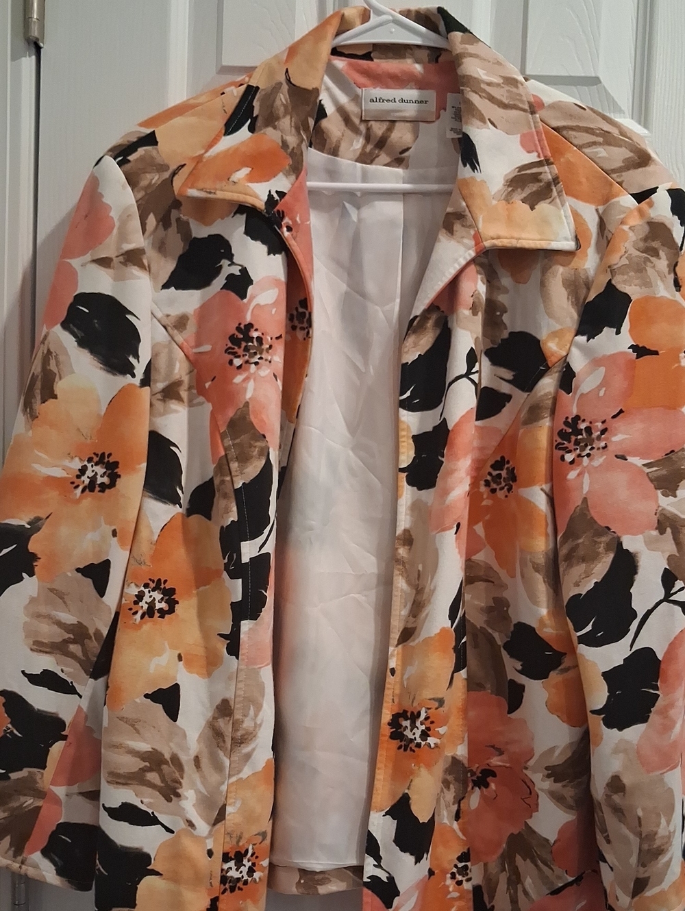 Alfred Dunner Floral Open-Front Blazer in Orange and Cream